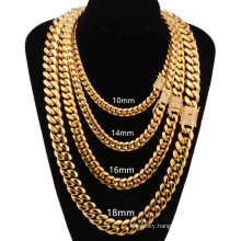 6mm-18mm Hot Sale Hip Hop Necklace Factory Golde Plated Stainless Steel Jewelry Cuban Chain With White Diamond Buckle Necklace